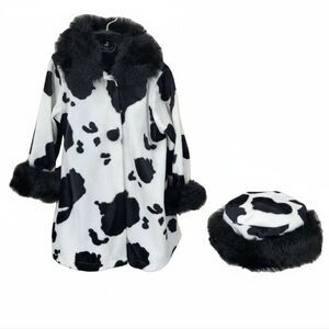 Joy Kid Vintage Faux Fur Cow Print Coat and Pill Box Hat Girls Toddler Size 2